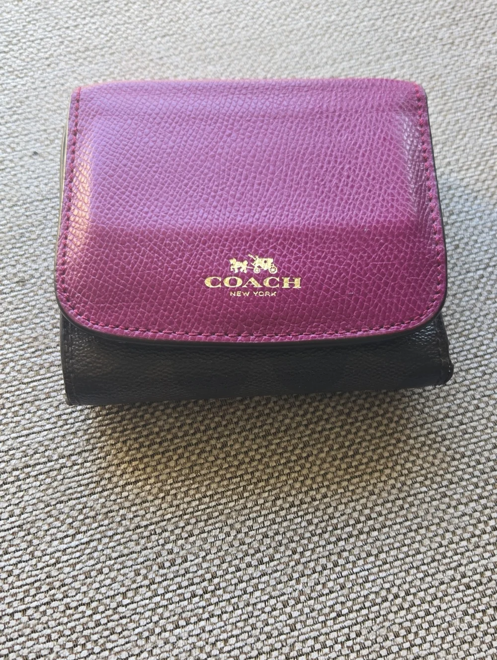 Coach Two-Tone Leather Card Holder - Purple & Black
